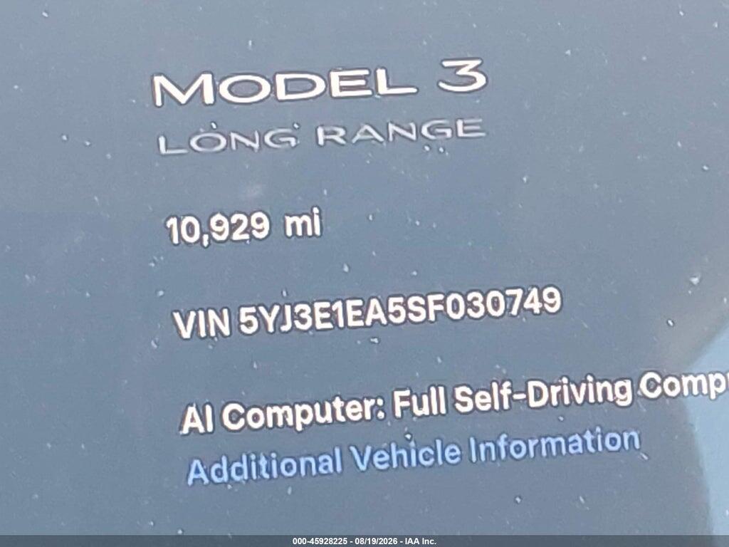 5YJ3E1EA5SF030749 2025 TESLA MODEL 3 photo no. 7