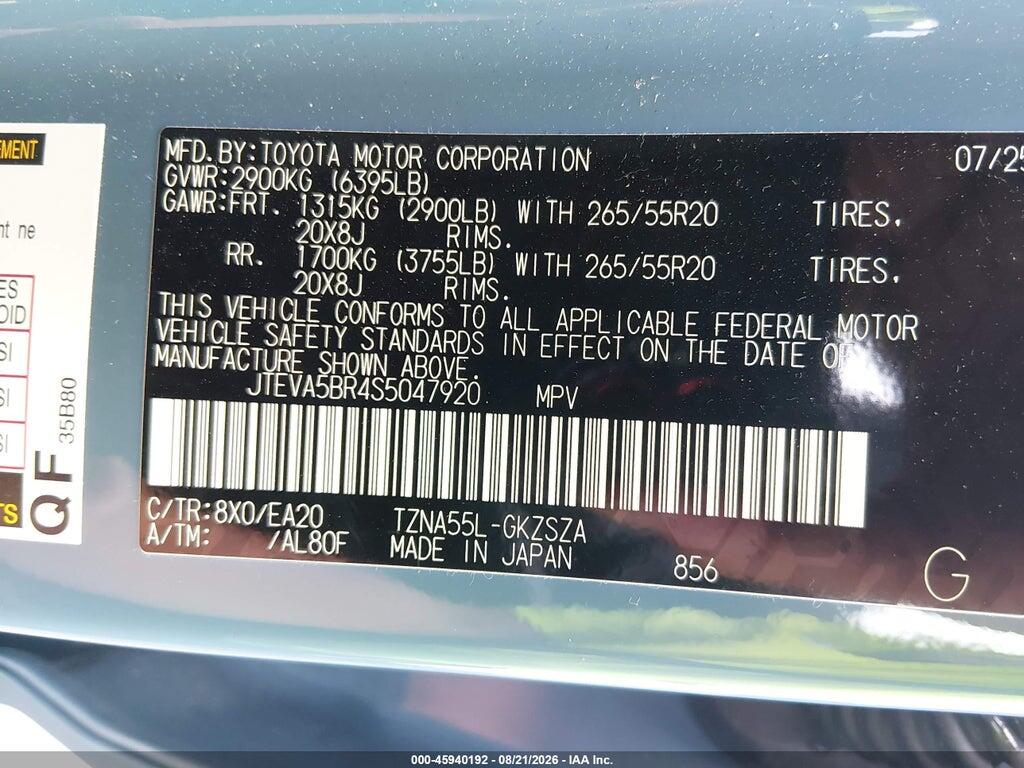 JTEVA5BR4S5047920 2025 TOYOTA 4RUNNER photo no. 9