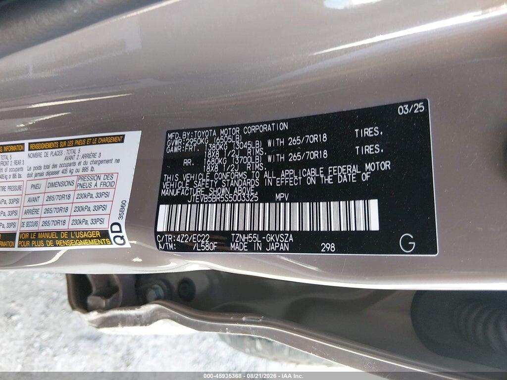 JTEVB5BR5S5003325 2025 TOYOTA 4RUNNER HYBRID photo no. 9