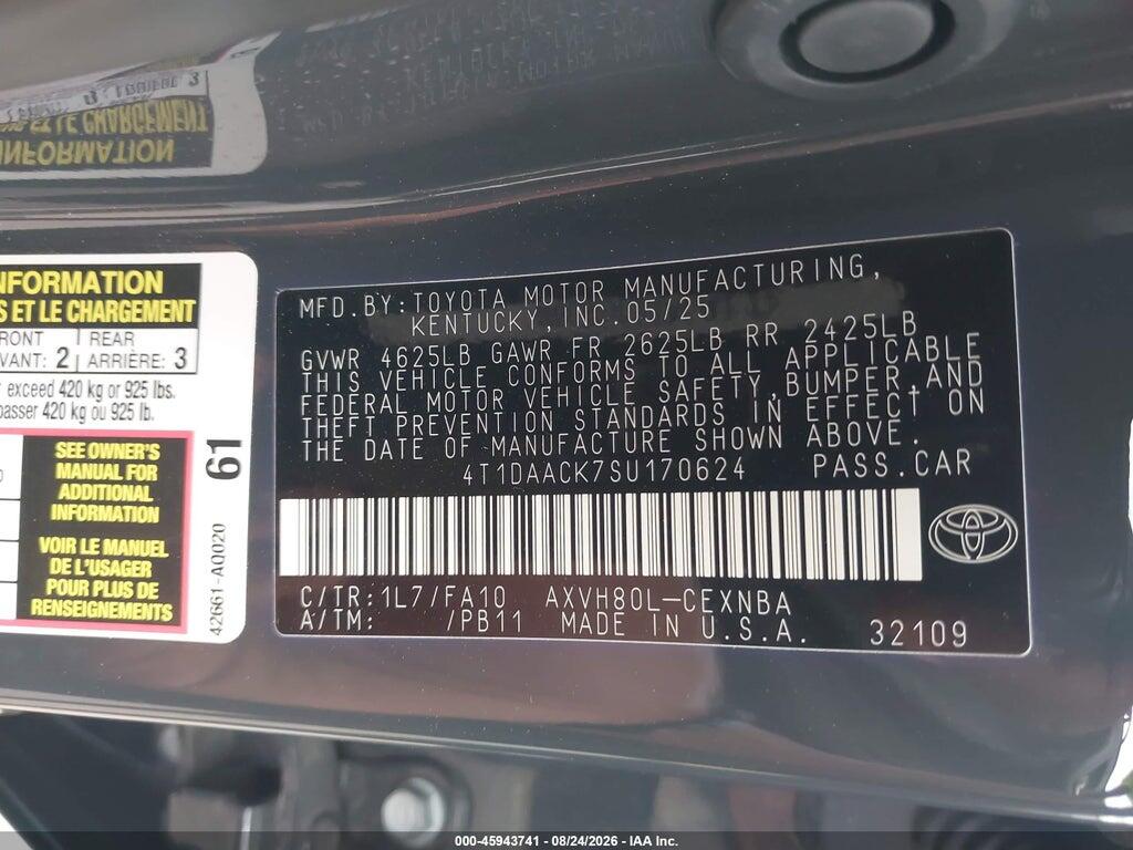4T1DAACK7SU170624 2025 TOYOTA CAMRY photo no. 9
