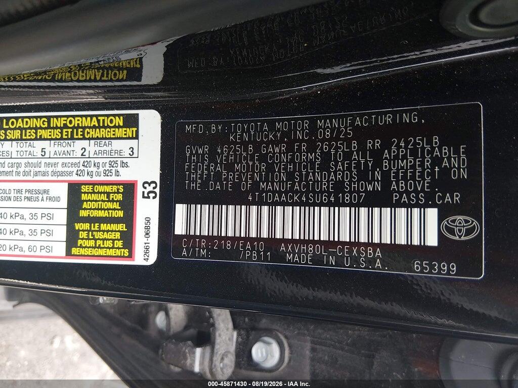 4T1DAACK4SU641807 2025 TOYOTA CAMRY photo no. 9