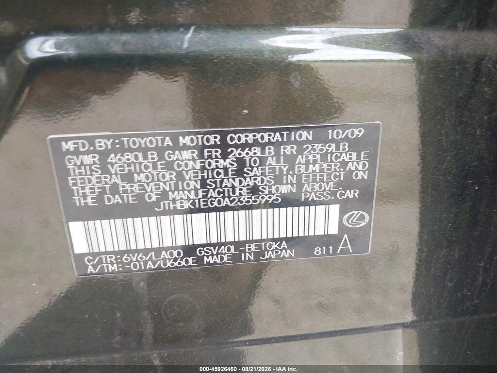 JTHBK1EG0A2355995 2010 LEXUS ES 350 photo no. 9