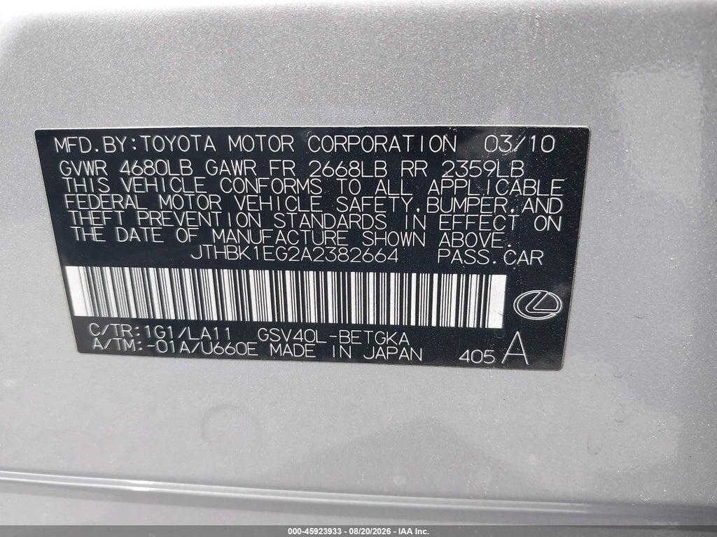 JTHBK1EG2A2382664 2010 LEXUS ES 350 photo no. 9