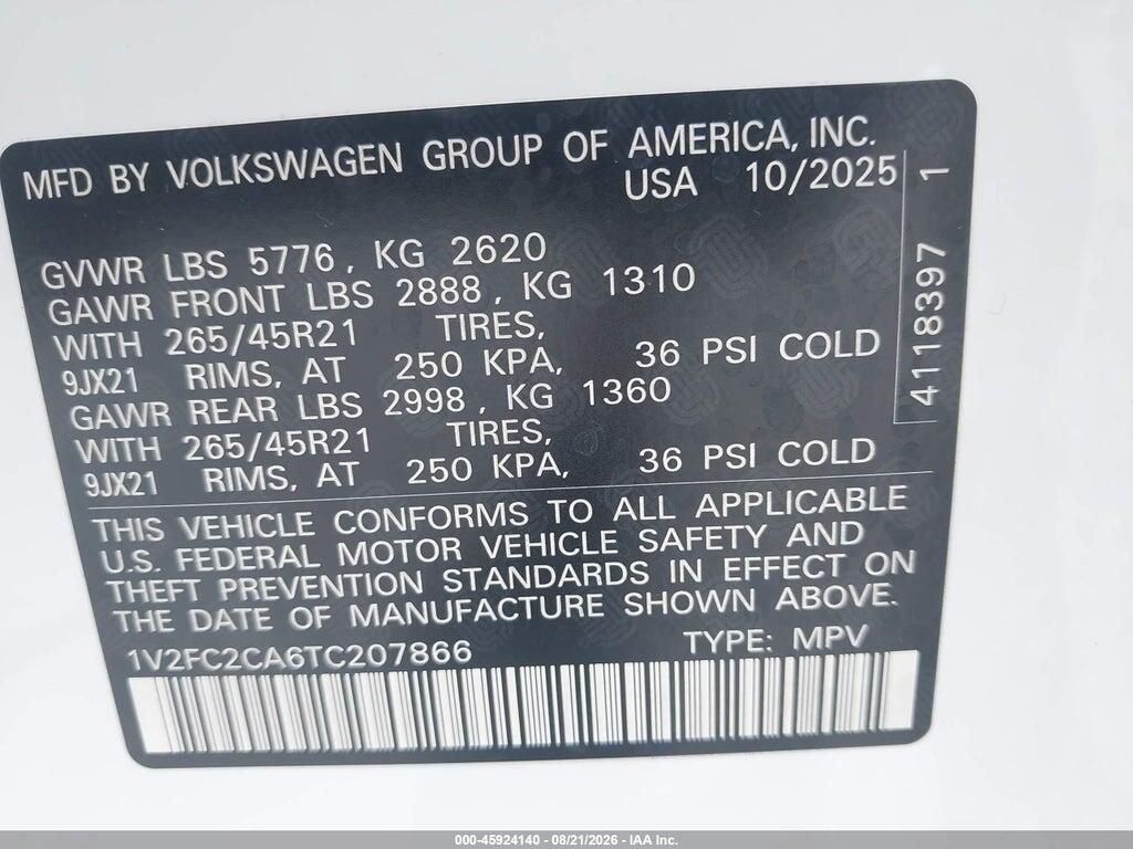 1V2FC2CA6TC207866 2026 VOLKSWAGEN ATLAS CROSS SPORT photo no. 9