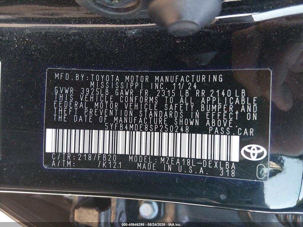 5YFB4MDE8SP250248 2025 TOYOTA COROLLA photo no. 9
