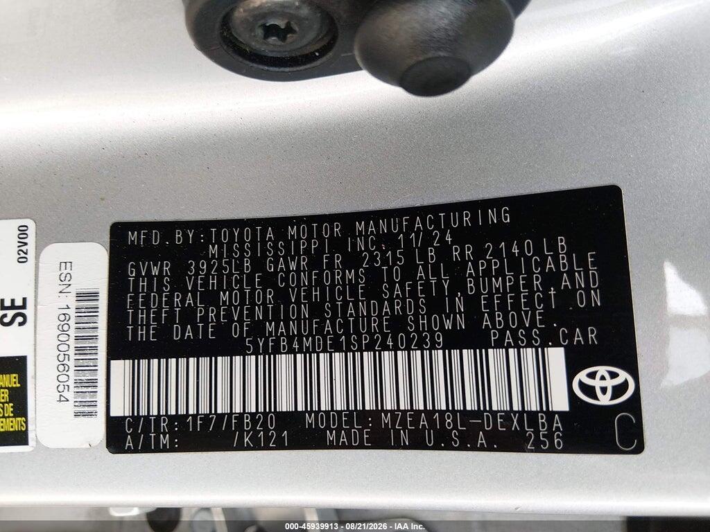 5YFB4MDE1SP240239 2025 TOYOTA COROLLA photo no. 9