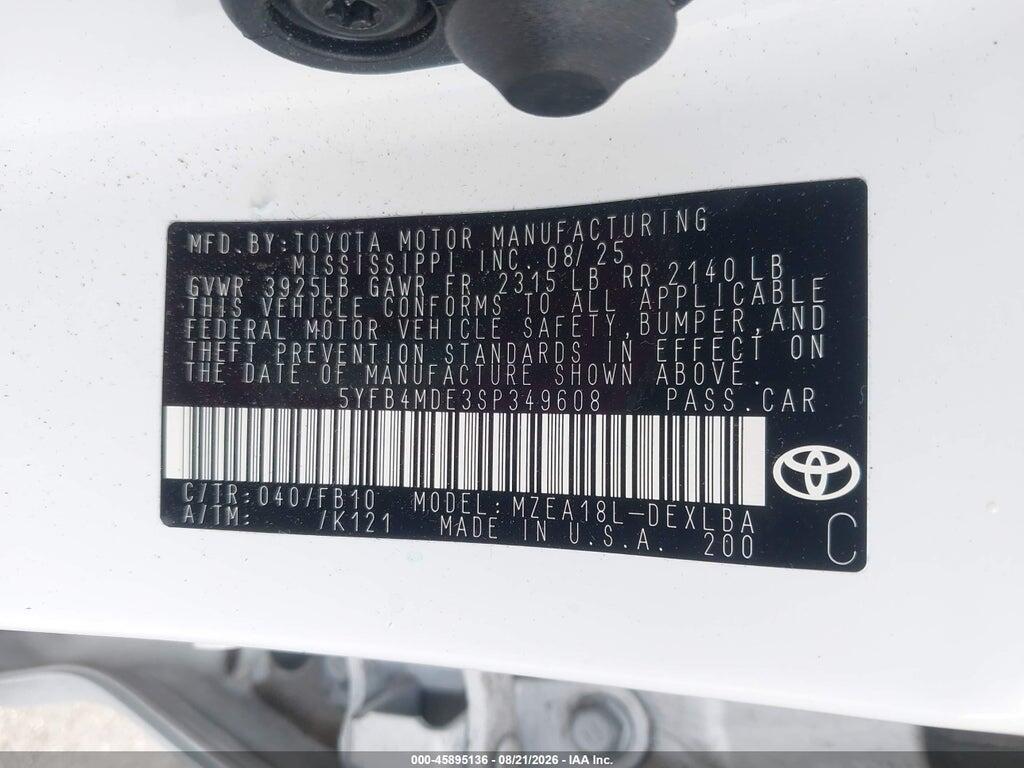 5YFB4MDE3SP349608 2025 TOYOTA COROLLA photo no. 9