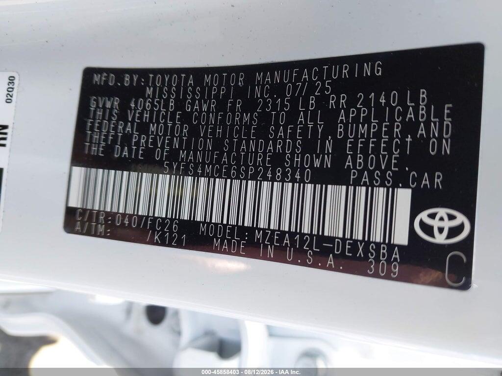 5YFS4MCE6SP248340 2025 TOYOTA COROLLA photo no. 9