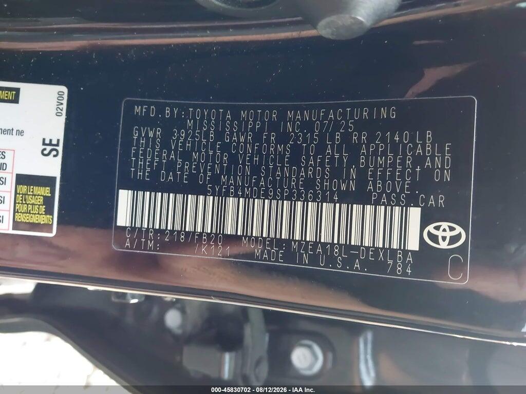 5YFB4MDE9SP336314 2025 TOYOTA COROLLA photo no. 9