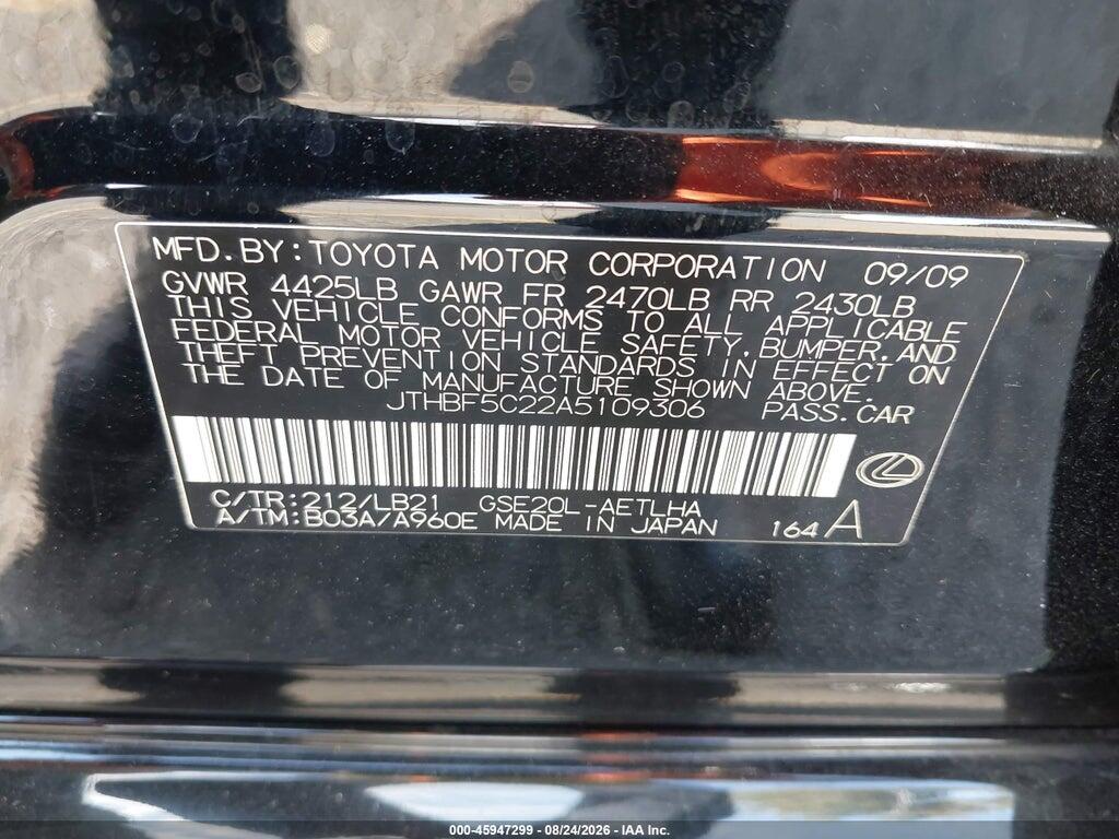JTHBF5C22A5109306 2010 LEXUS IS 250 photo no. 9