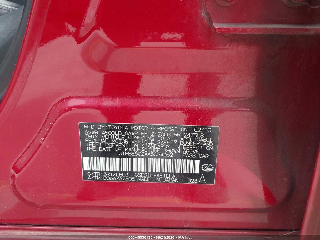 JTHBE5C2XA5024362 2010 LEXUS IS 350 photo no. 9