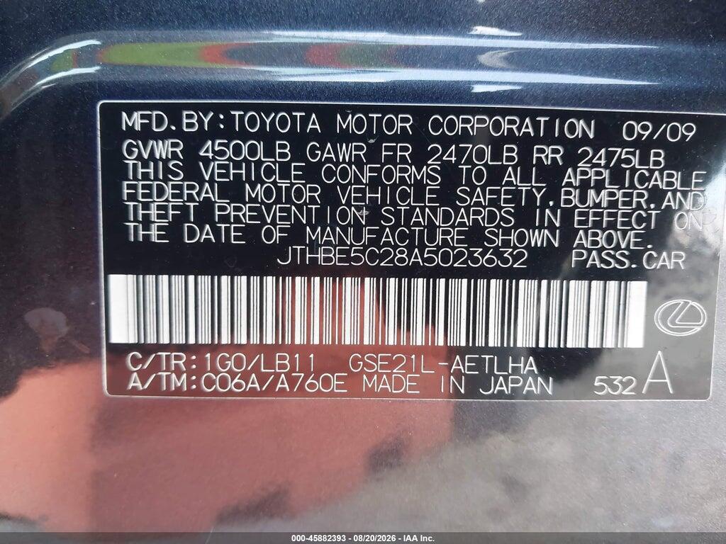 JTHBE5C28A5023632 2010 LEXUS IS 350 photo no. 9