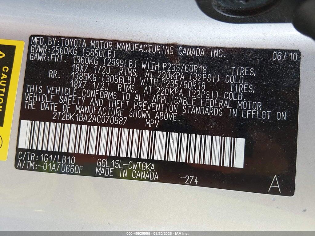 2T2BK1BA2AC070987 2010 LEXUS RX 350 photo no. 9