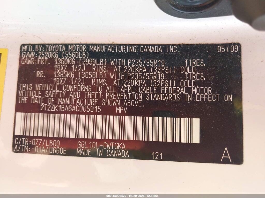 2T2ZK1BA6AC005915 2010 LEXUS RX 350 photo no. 9