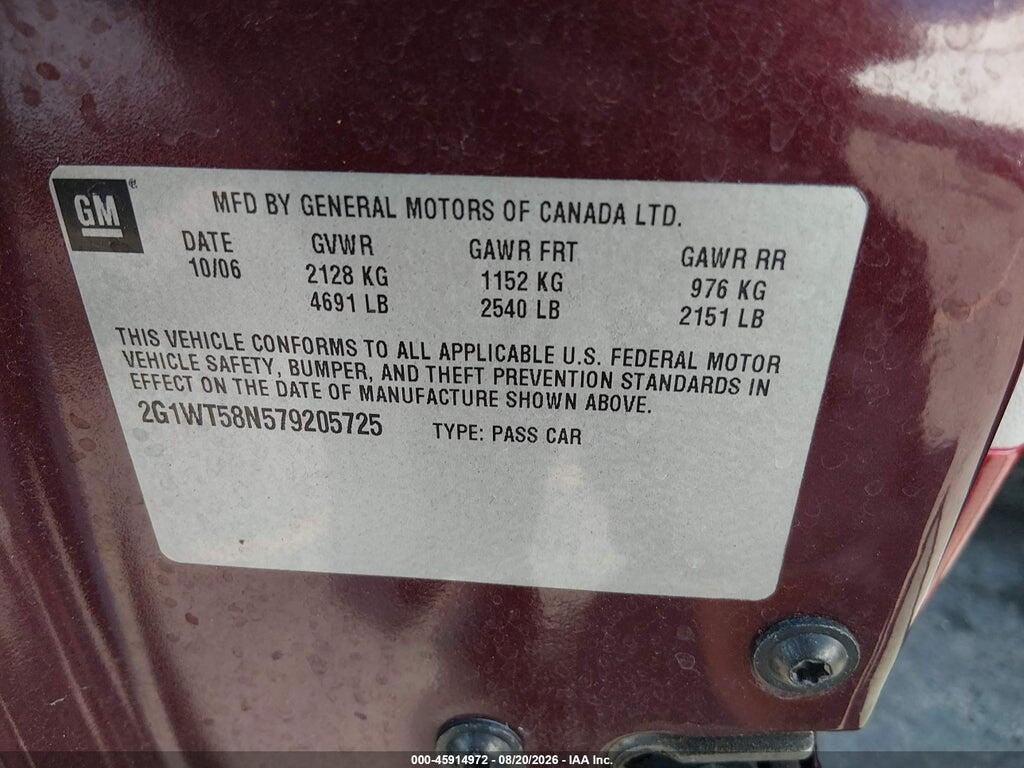 2G1WT58N579205725 2007 CHEVROLET IMPALA photo no. 9