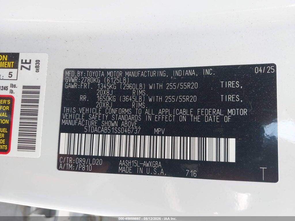 5TDACAB51SS046737 2025 TOYOTA GRAND HIGHLANDER photo no. 9