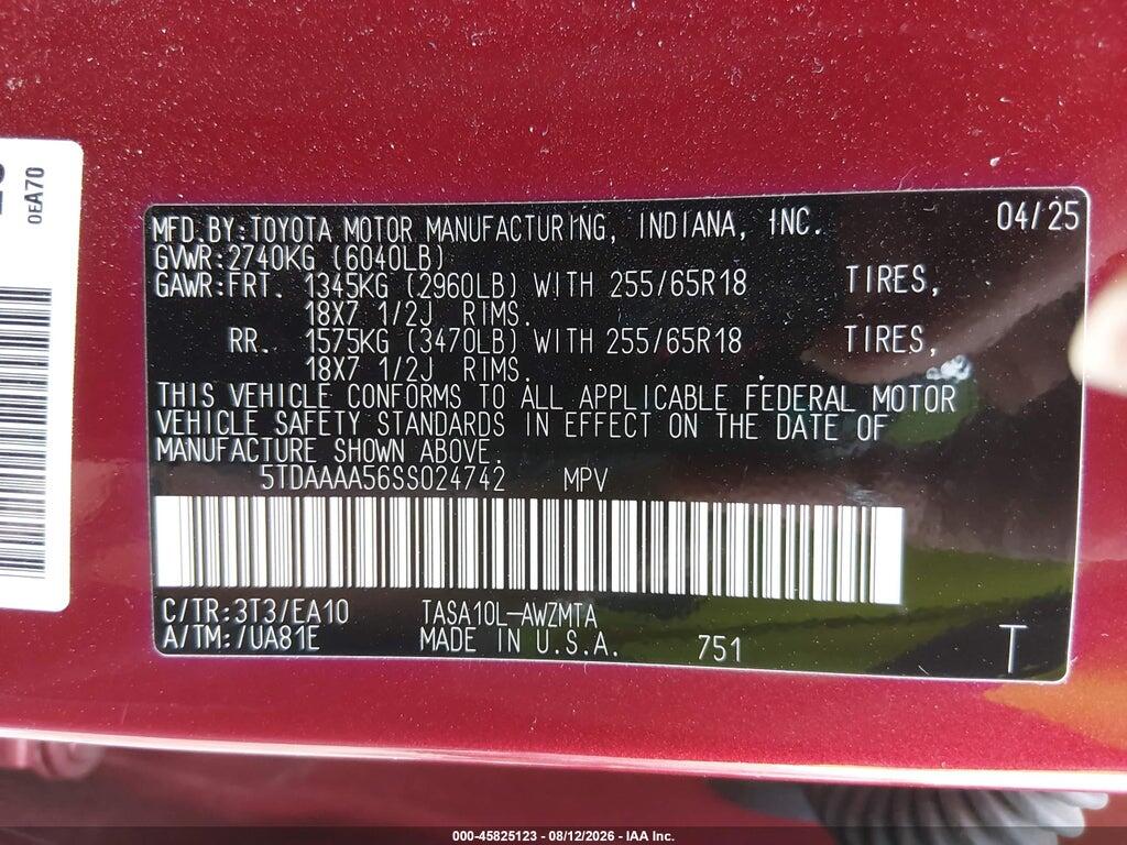 5TDAAAA56SS024742 2025 TOYOTA GRAND HIGHLANDER photo no. 9