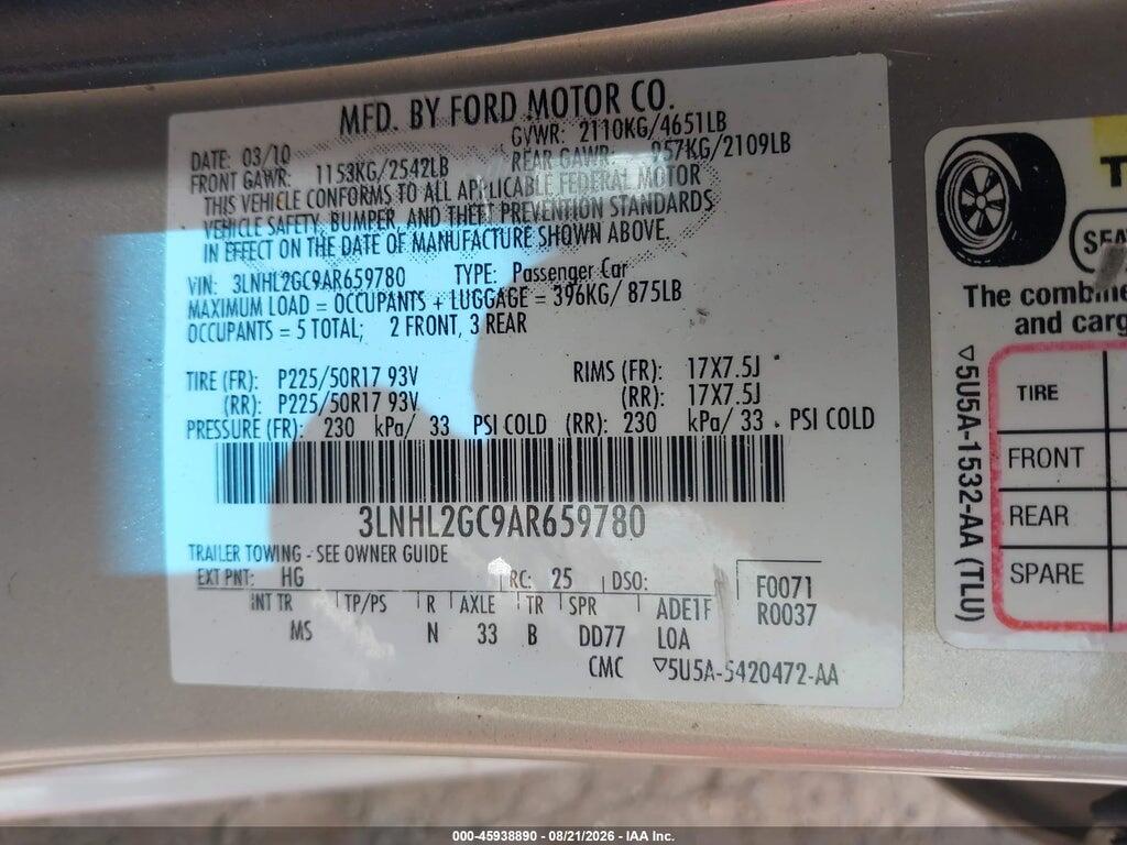3LNHL2GC9AR659780 2010 LINCOLN MKZ photo no. 9