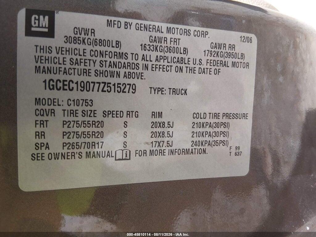 1GCEC19077Z515279 2007 CHEVROLET SILVERADO 1500 photo no. 9