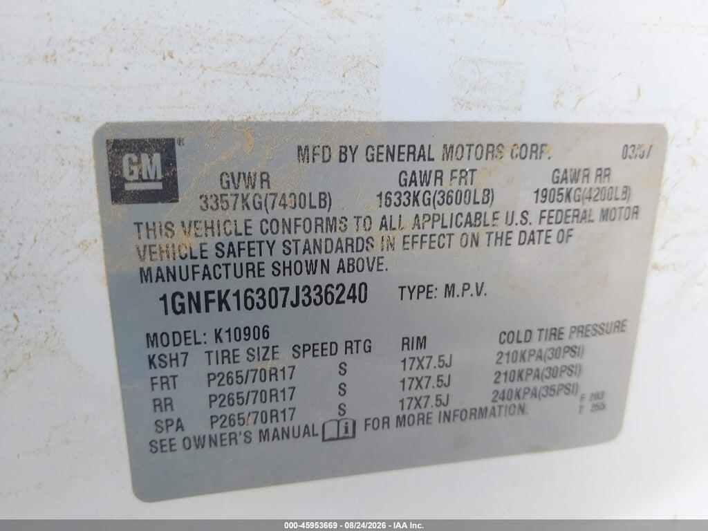 1GNFK16307J336240 2007 CHEVROLET SUBURBAN 1500 photo no. 9