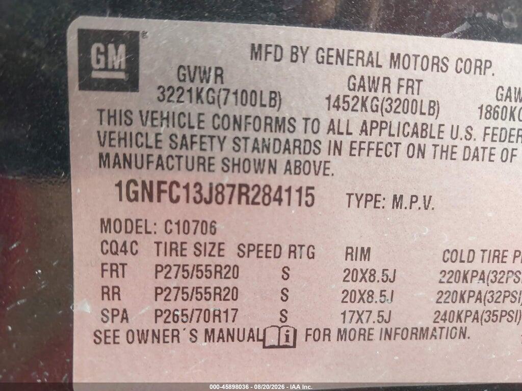 1GNFC13J87R284115 2007 CHEVROLET TAHOE photo no. 9