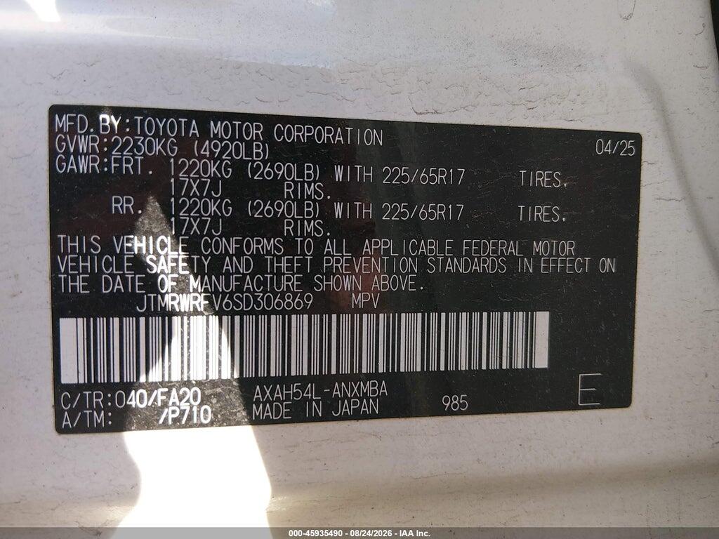 JTMRWRFV6SD306869 2025 TOYOTA RAV4 HYBRID photo no. 9
