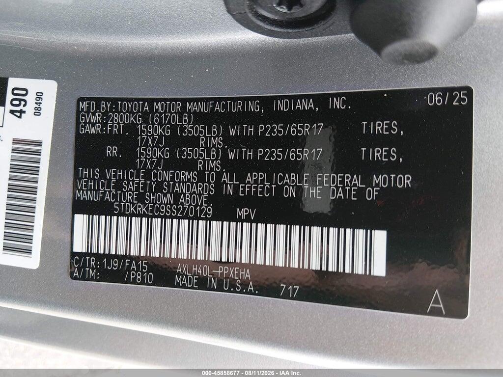 5TDKRKEC9SS270129 2025 TOYOTA SIENNA photo no. 9