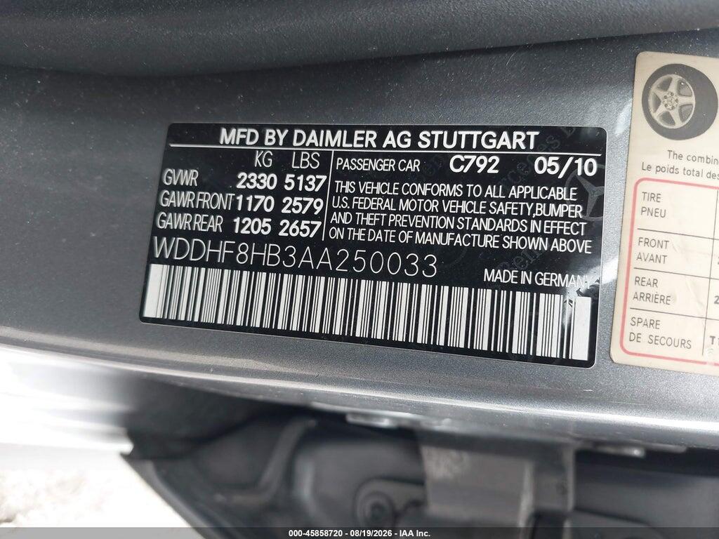 WDDHF8HB3AA250033 2010 MERCEDES-BENZ E 350 photo no. 9