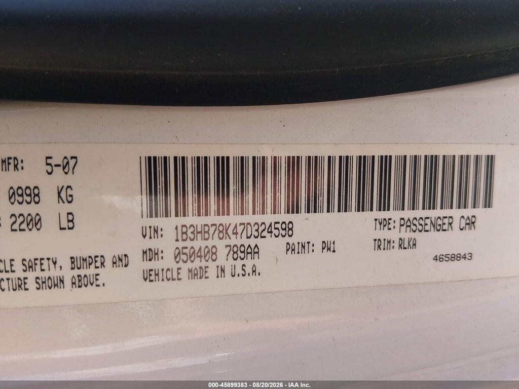 1B3HB78K47D324598 2007 DODGE CALIBER photo no. 9