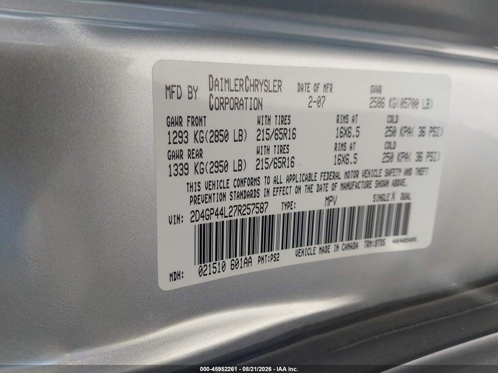 2D4GP44L27R257587 2007 DODGE GRAND CARAVAN photo no. 9