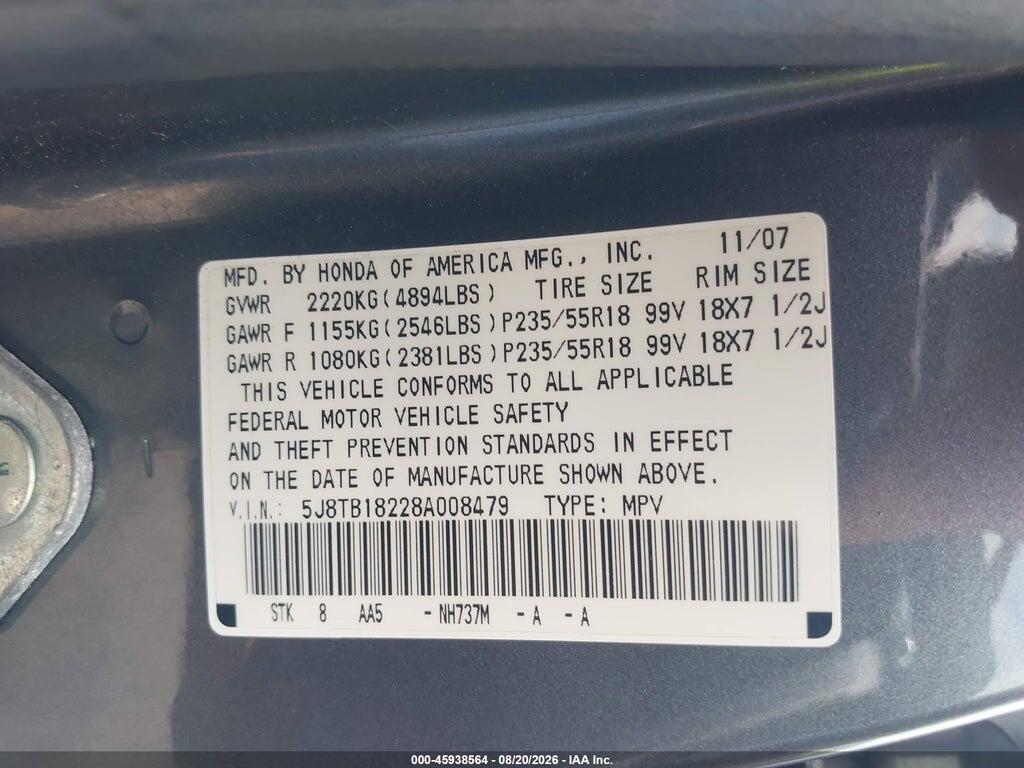 5J8TB18228A008479 2008 ACURA RDX photo no. 9