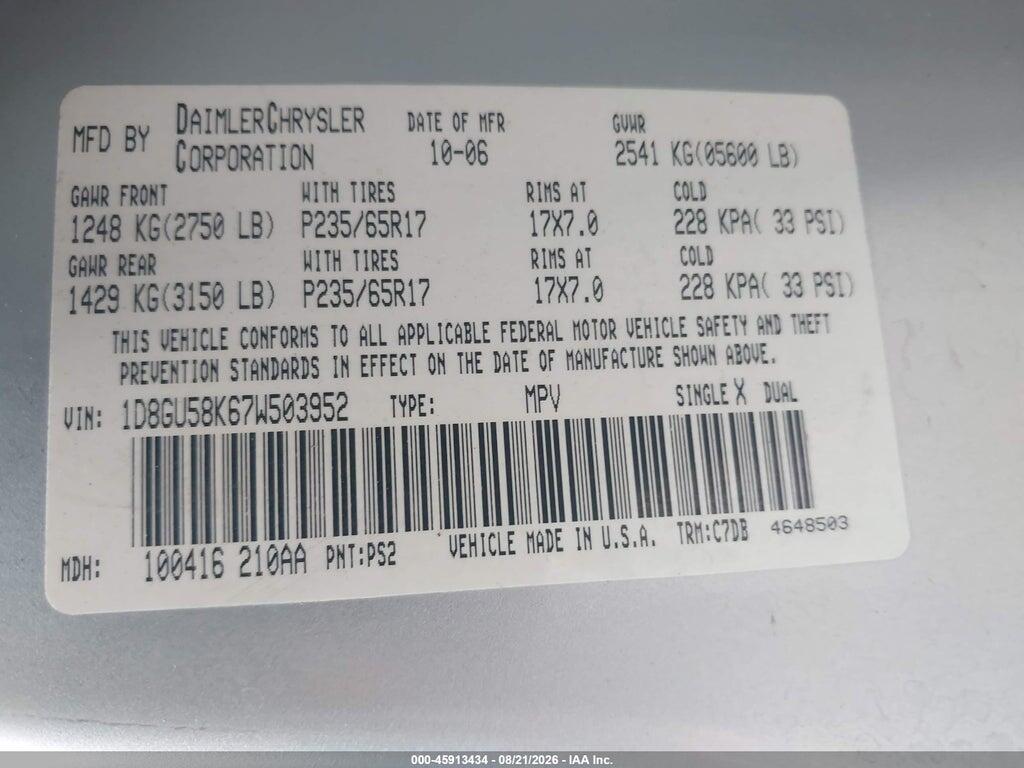 1D8GU58K67W503952 2007 DODGE NITRO photo no. 9