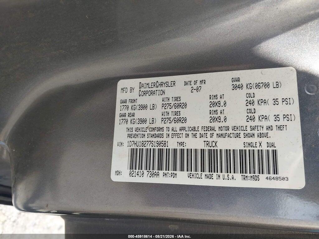 1D7HU18277S190581 2007 DODGE RAM 1500 photo no. 9