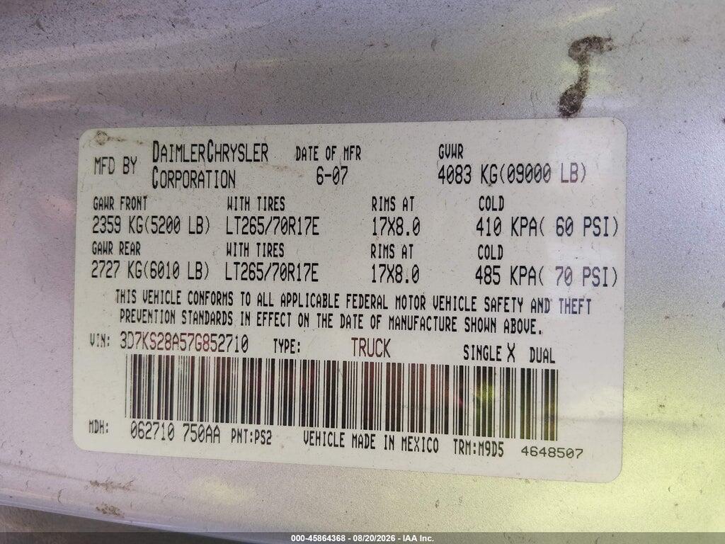 3D7KS28A57G852710 2007 DODGE RAM 2500 photo no. 9