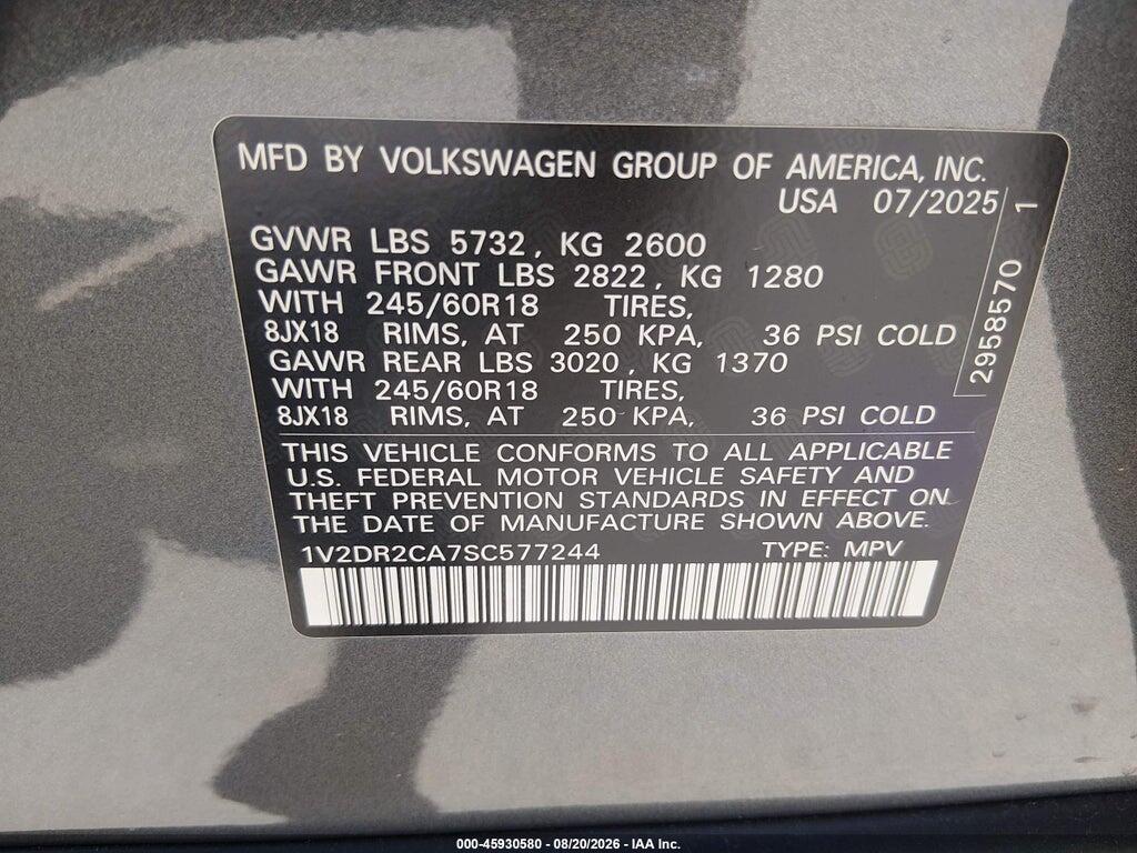 1V2DR2CA7SC577244 2025 VOLKSWAGEN ATLAS photo no. 9