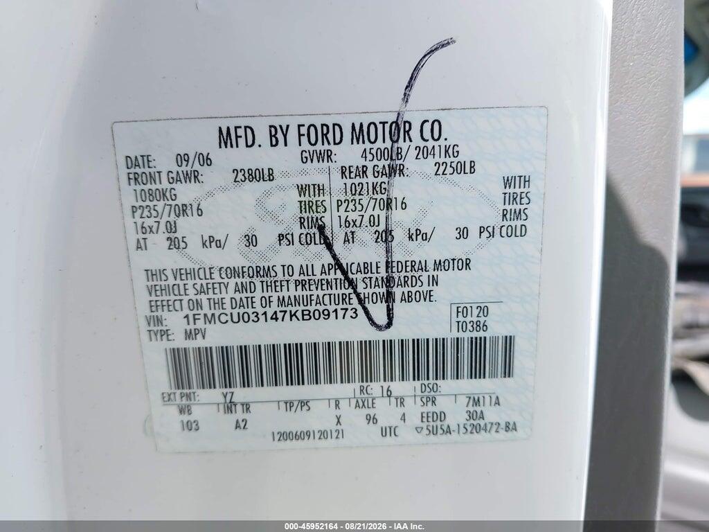 1FMCU03147KB09173 2007 FORD ESCAPE photo no. 9