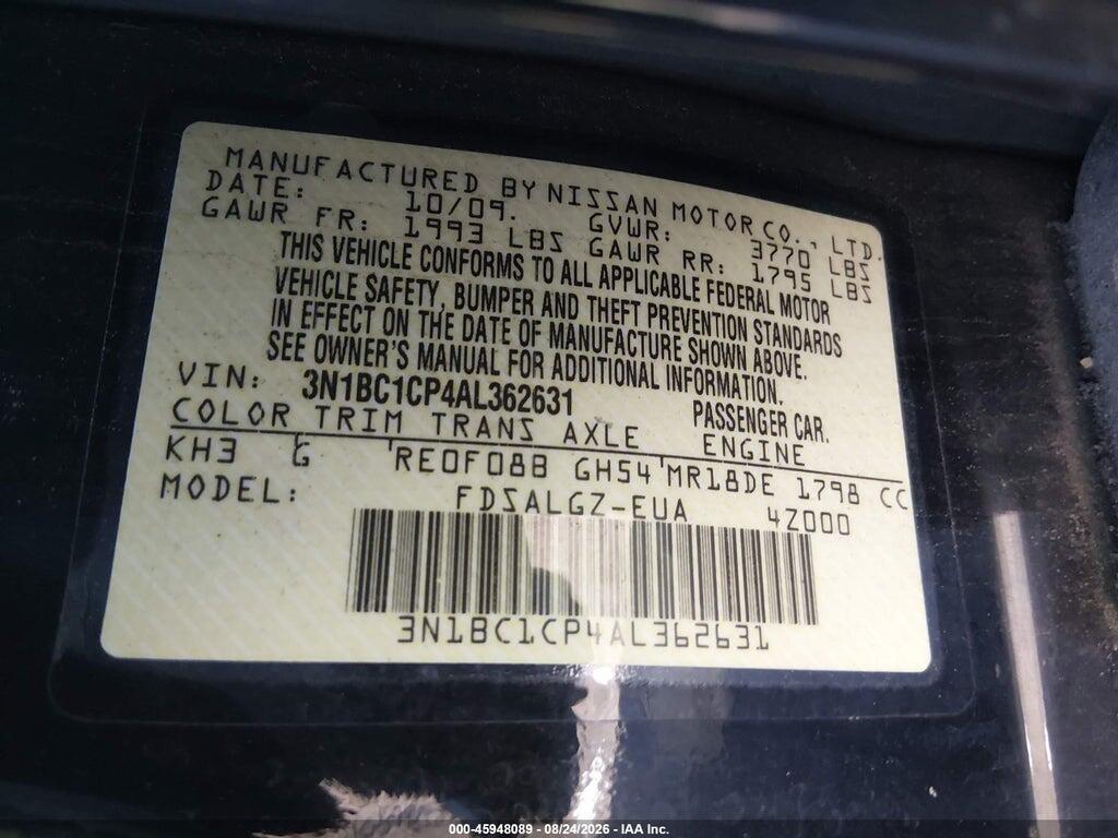 3N1BC1CP4AL362631 2010 NISSAN VERSA photo no. 9