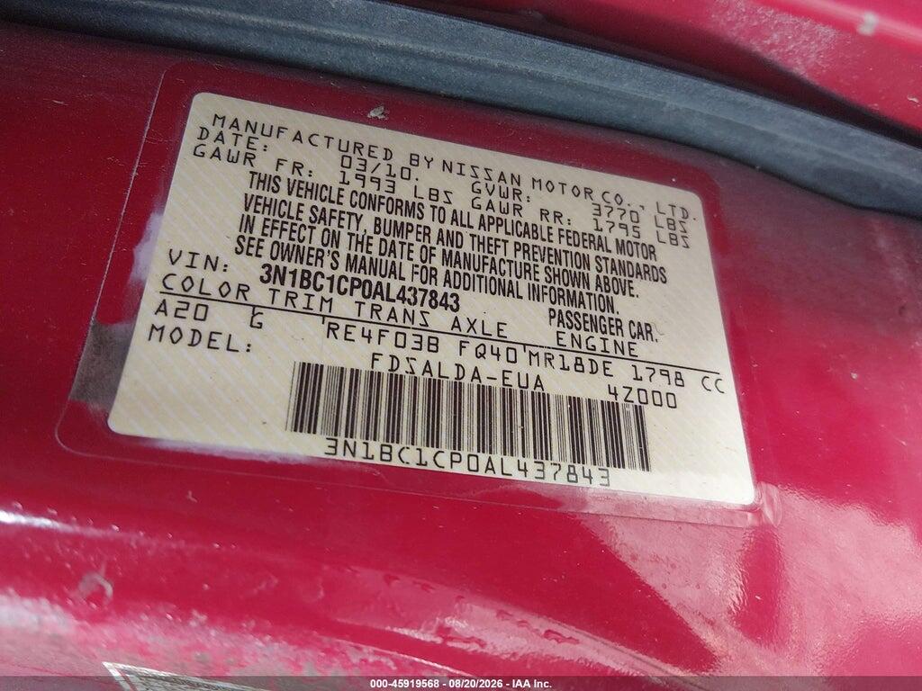 3N1BC1CP0AL437843 2010 NISSAN VERSA photo no. 9