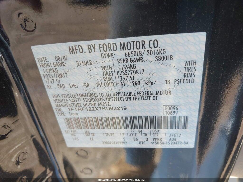 1FTRF122X7KD63219 2007 FORD F-150 photo no. 9