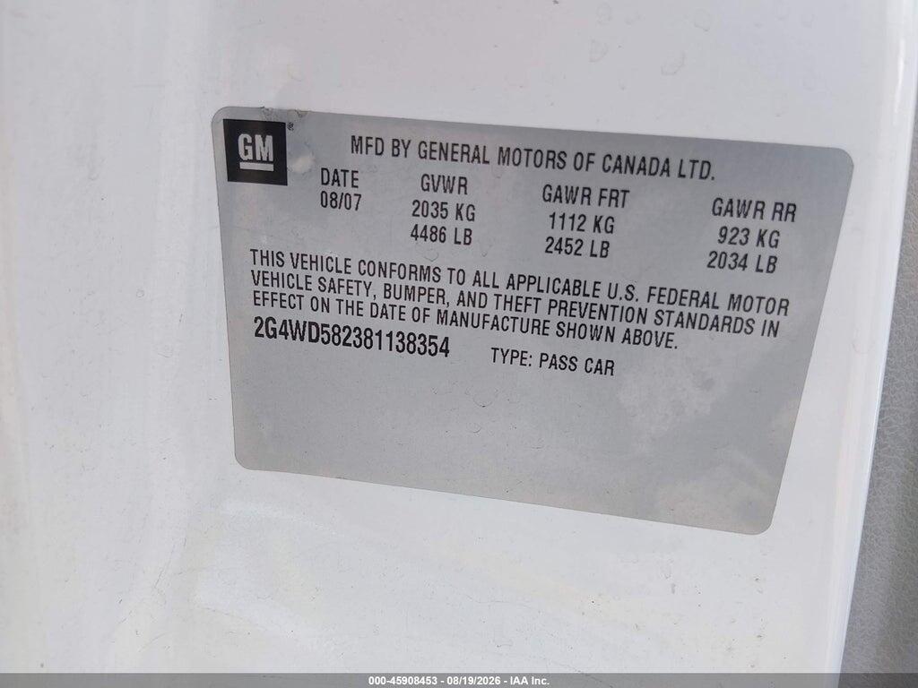 2G4WD582381138354 2008 BUICK LACROSSE photo no. 9