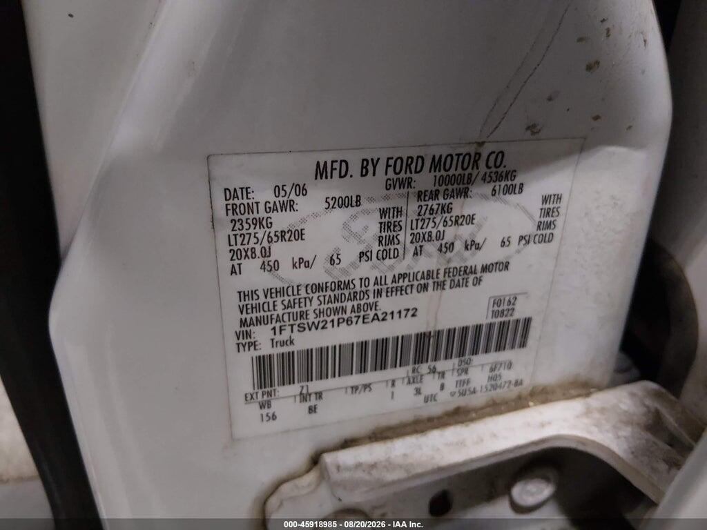 1FTSW21P67EA21172 2007 FORD F-250 photo no. 9