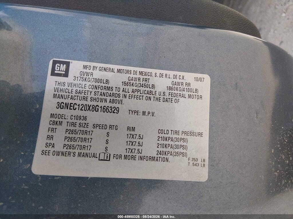 3GNEC120X8G166329 2008 CHEVROLET AVALANCHE 1500 photo no. 9