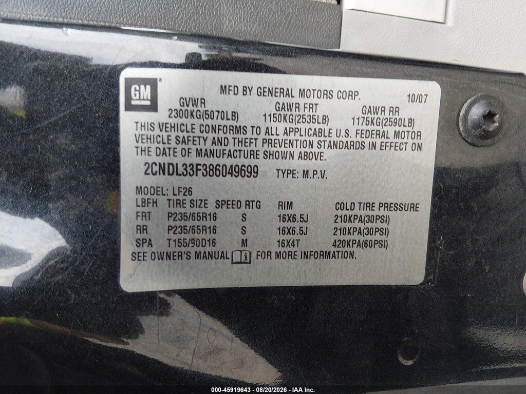2CNDL33F386049699 2008 CHEVROLET EQUINOX photo no. 9