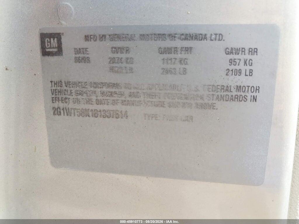 2G1WT58K181337614 2008 CHEVROLET IMPALA photo no. 9