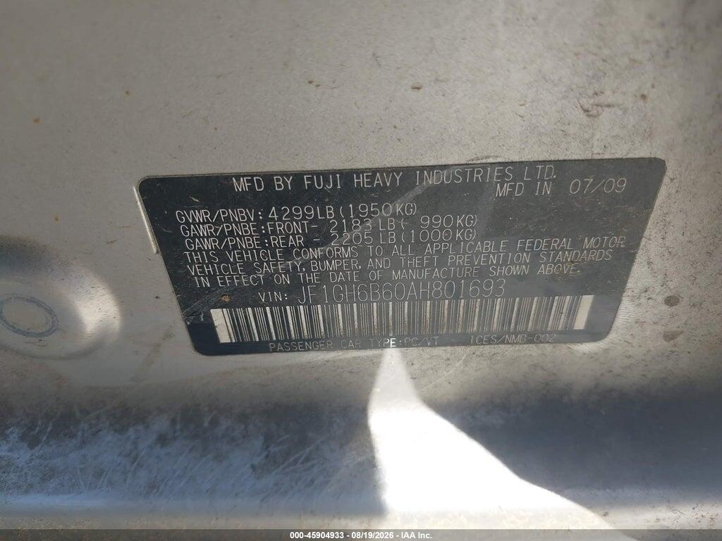 JF1GH6B60AH801693 2010 SUBARU IMPREZA photo no. 9