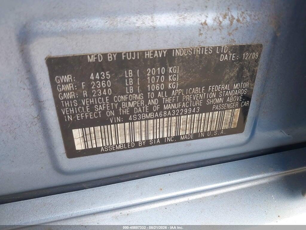 4S3BMBA68A3229943 2010 SUBARU LEGACY photo no. 9