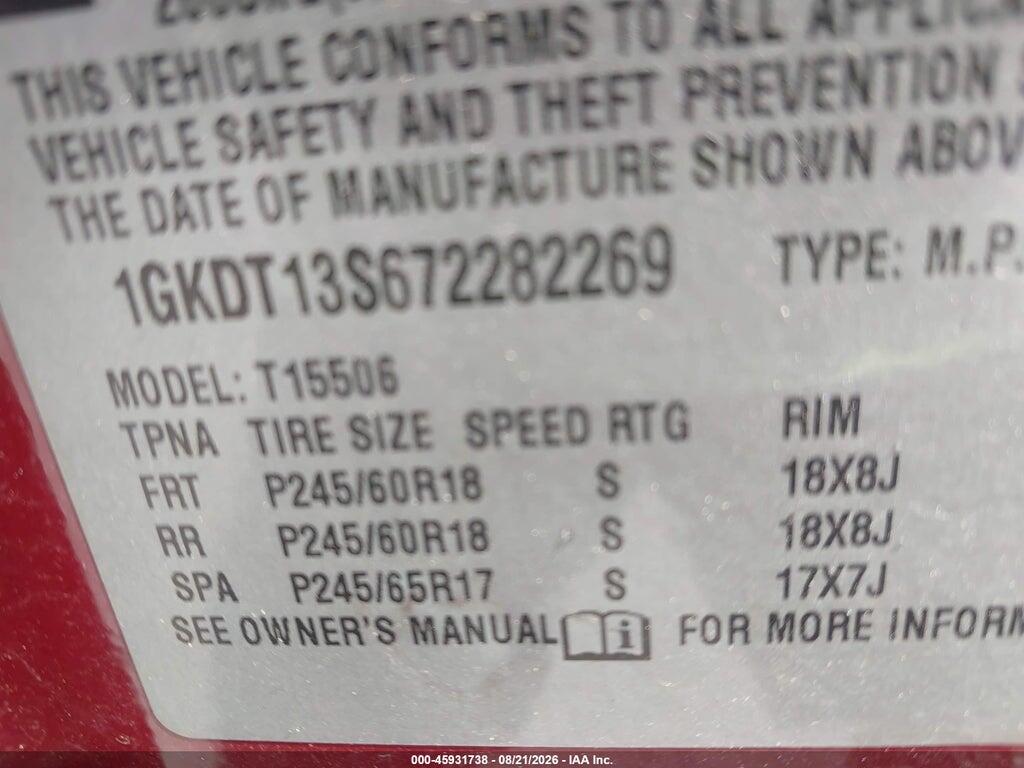 1GKDT13S672282269 2007 GMC ENVOY photo no. 9