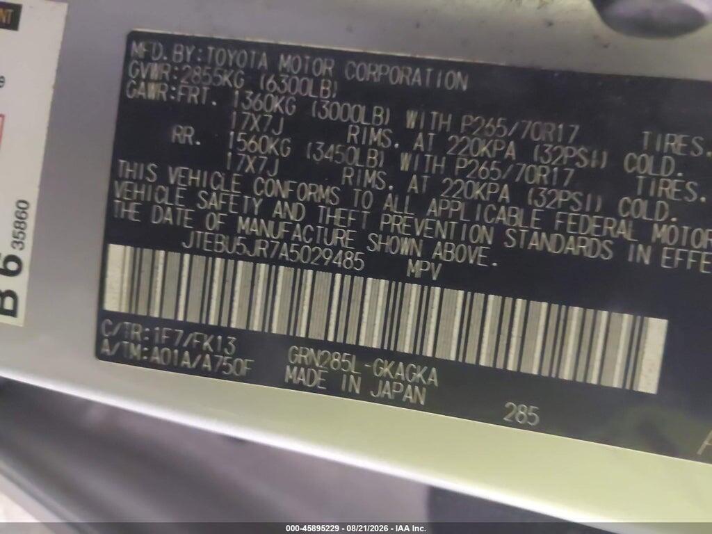 JTEBU5JR7A5029485 2010 TOYOTA 4RUNNER photo no. 9