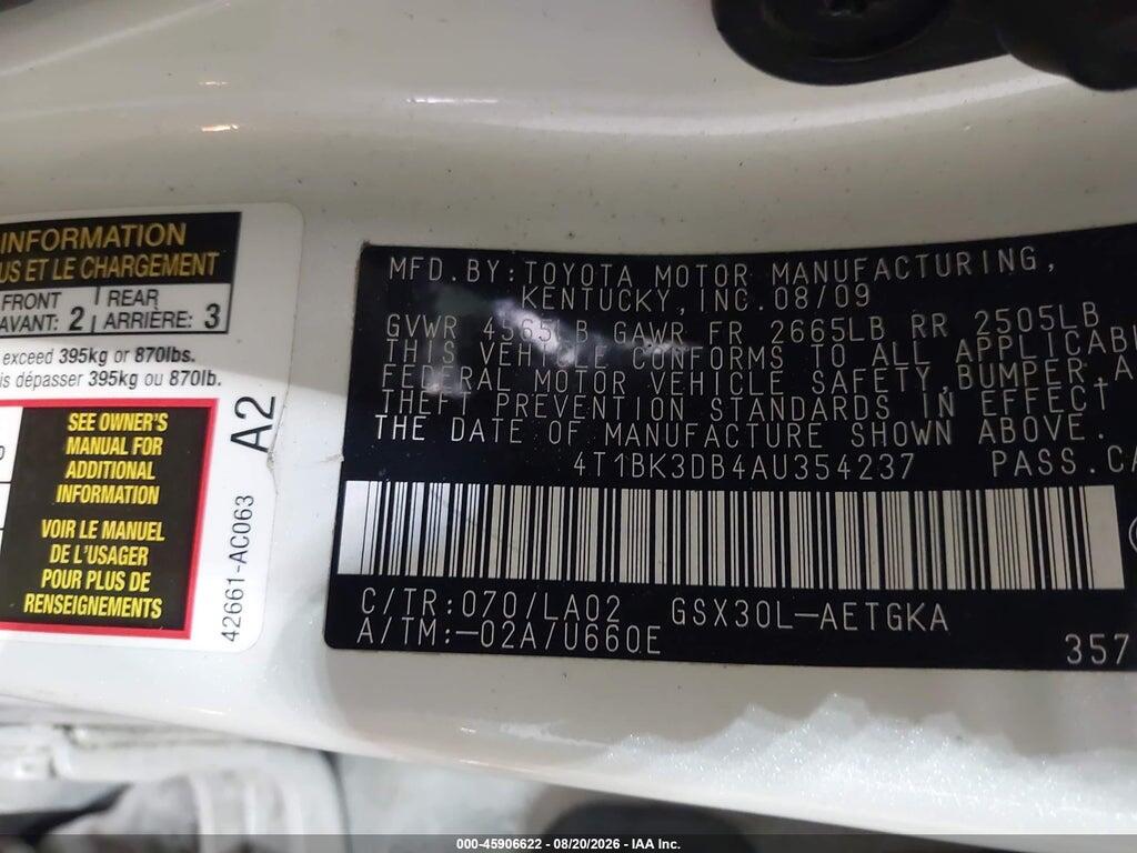 4T1BK3DB4AU354237 2010 TOYOTA AVALON photo no. 9