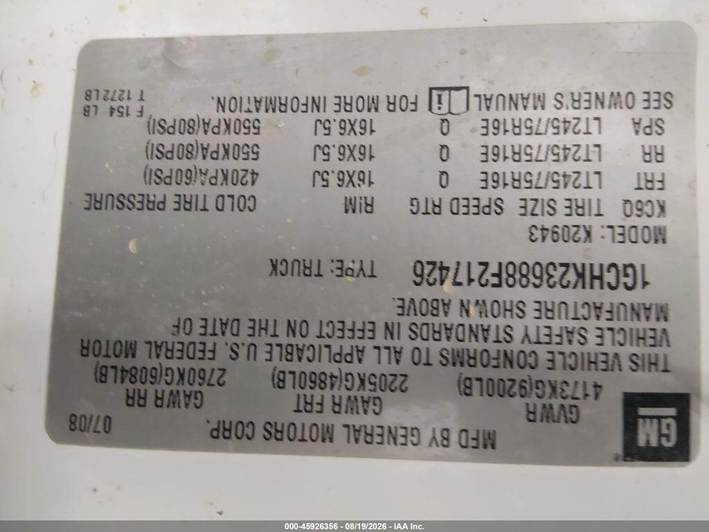 1GCHK23688F217426 2008 CHEVROLET SILVERADO 2500HD photo no. 9